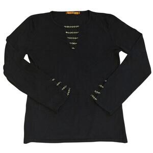 Belldini Black Women's Sweater with V Neck Bling and Cuff Bling
